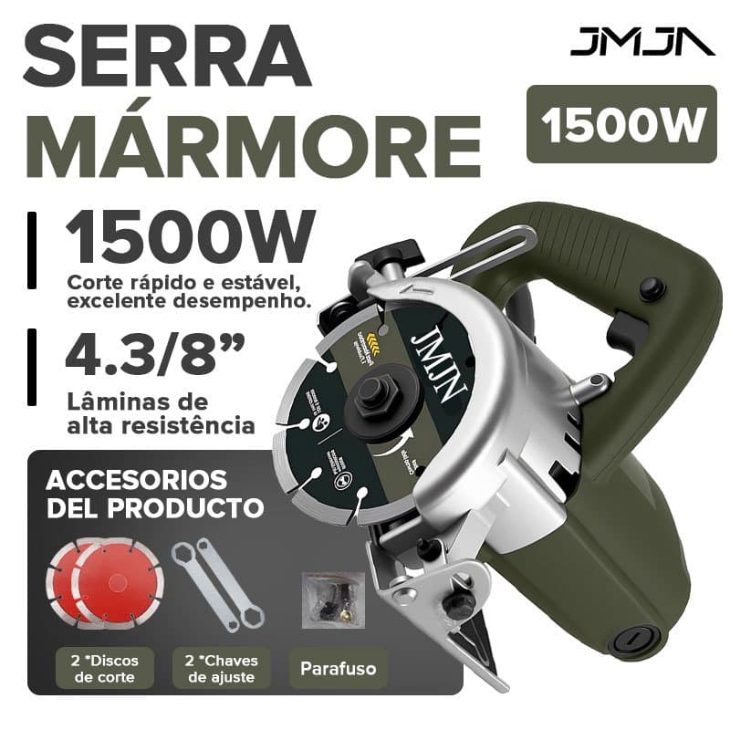 JMJN Serra Mármore 1300W Portátil 4.3/8'' Kit com 2 Discos de Corte para Mármore e Cerâmica