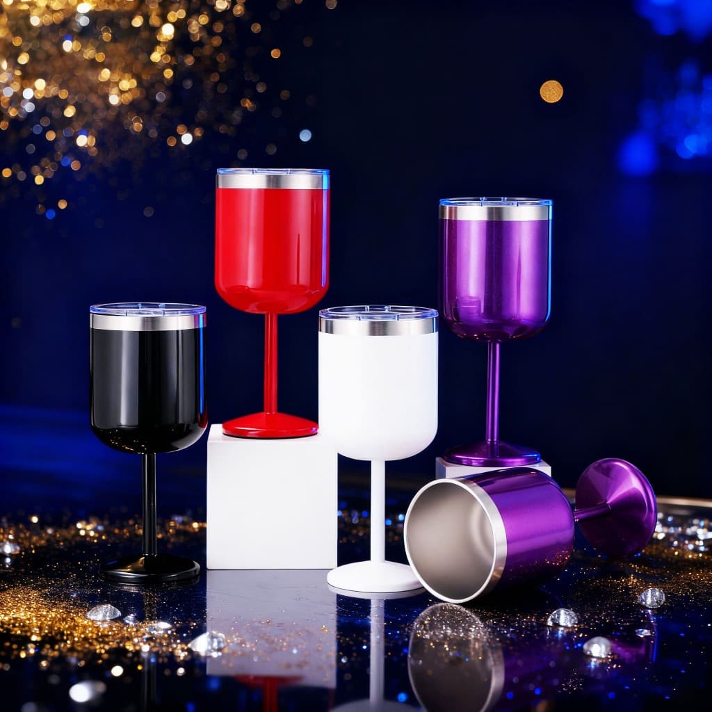 Cálice Taça de Aço Inoxidável Copos de Festa 510ml Com tampa e base anti-derrapante