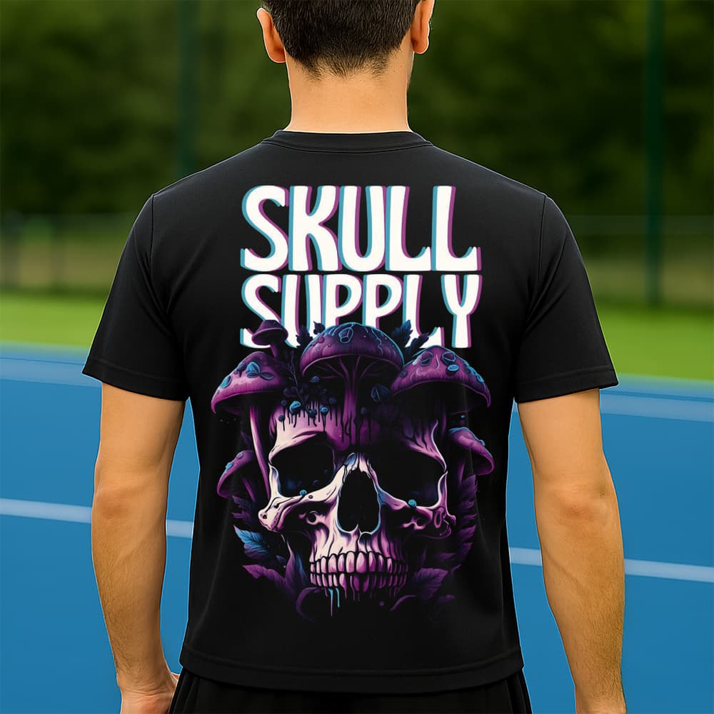 Camiseta Dry Fit Masculina Estampada Caveira com Cogumelo P ao GG Leve Respirável Academia Treino