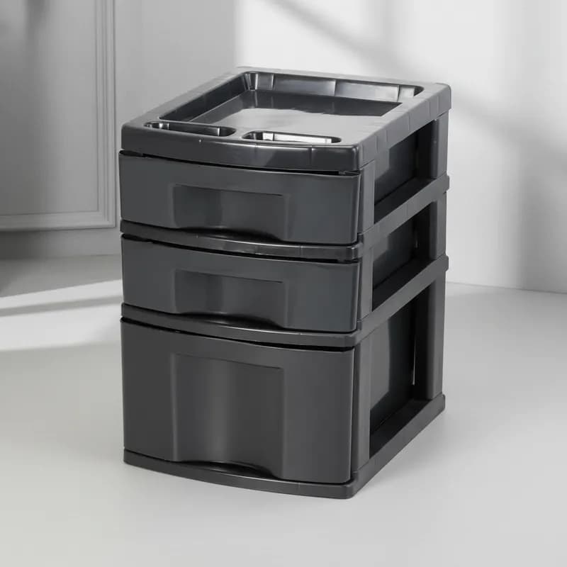Gaveteiro Plástico Preto 3 Gavetas – 1 Grande e 2 Pequenas, Organizador Multifuncional Agraplast 577