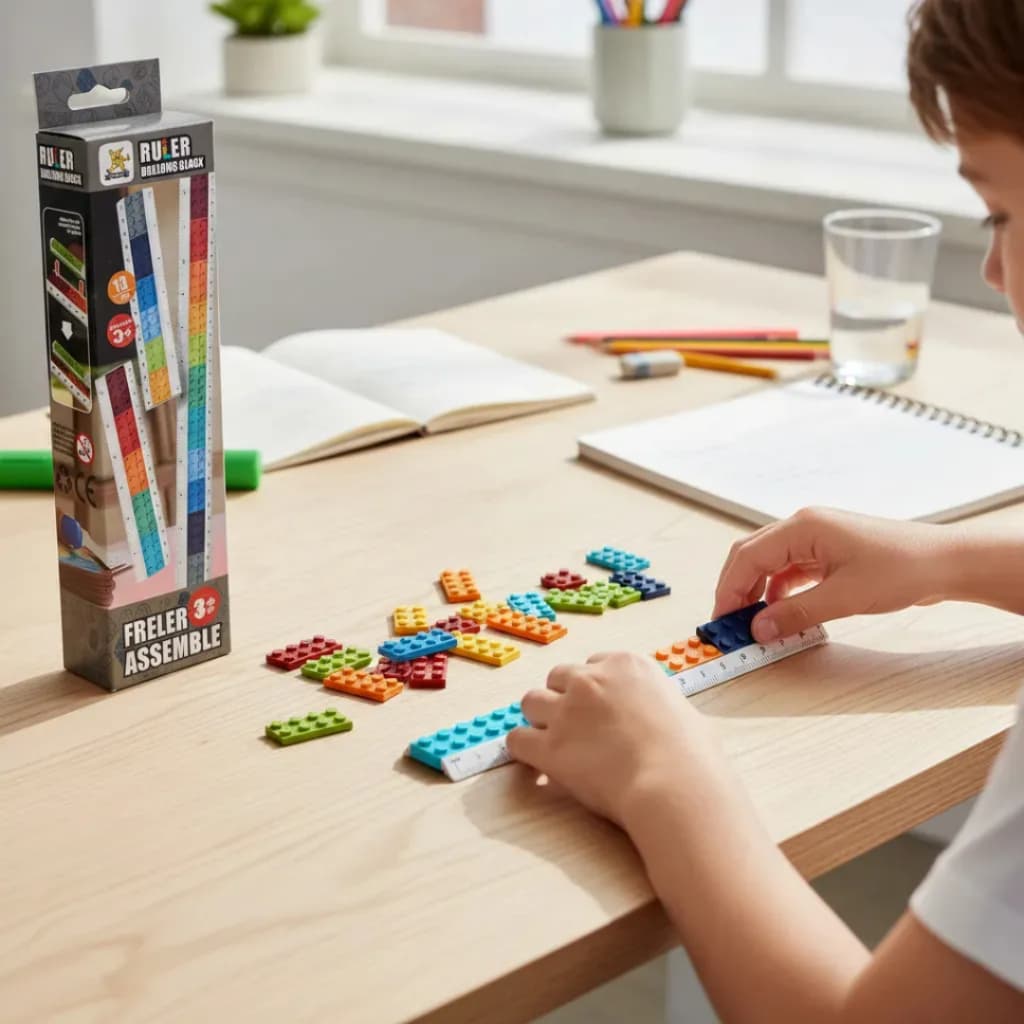 Kit 12 unidades Régua Blocos coloridos para encaixe Ruler Building Block