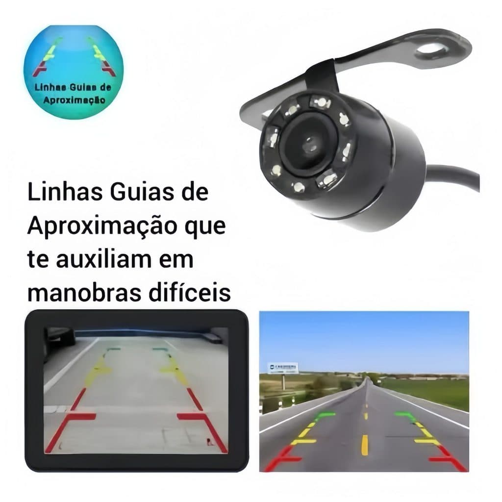 Câmera de Ré - Câmera de Estacionamento Veicular HD 8 LEDs Universal Para Carros - à Prova D’Água