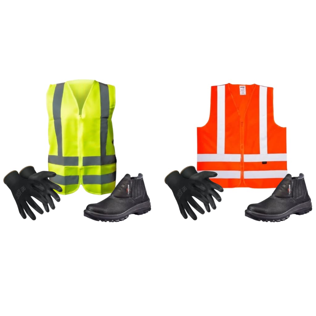 Kit Conjunto Colete Refletivo + Luva + Bota Bico De Pvc Cartom Epi Proteção Segurança Entregador