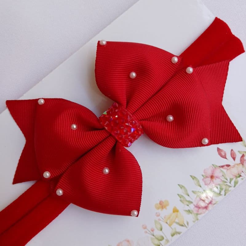 Tiara Infantil recém nascida/Laço vermelho/ Laço com Aplique/laco vermelho de Natal /Laço para bebê recém nascida