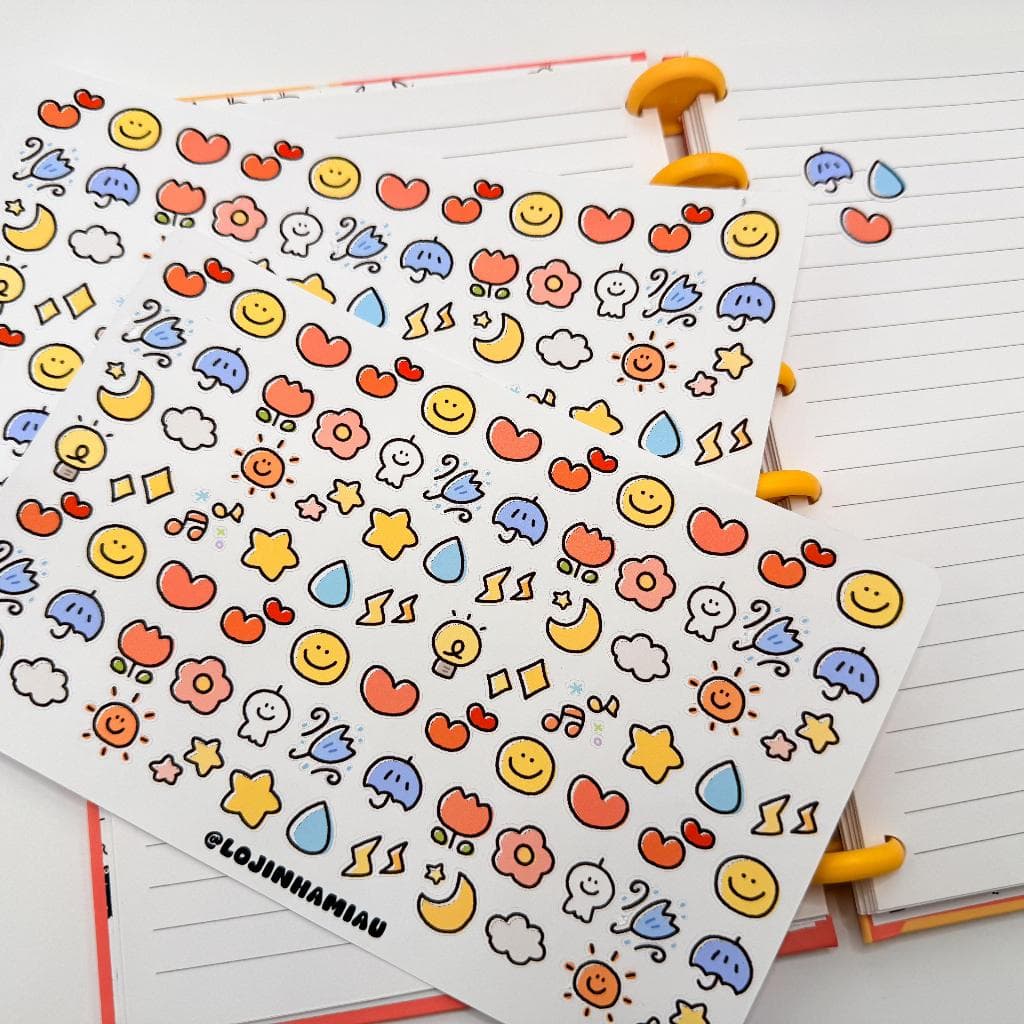 Cartela de Adesivos Para Planner/Bullet Journal Estações Fofas Kawaii