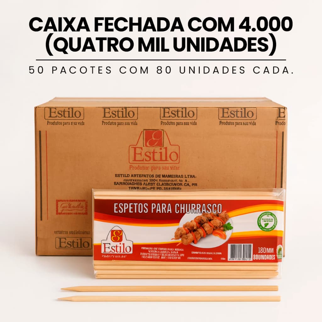 Kit 50 Pacotes Palito Churrasco e Petisco 18cm e 25cm