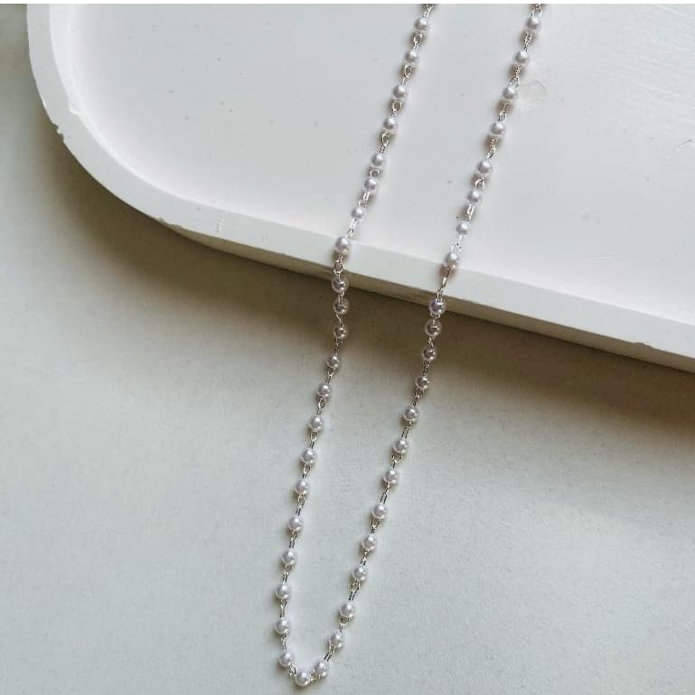 Colar Feminino Delicado Mini Pérolas Folheado a Prata 925 Corrente Elegante Romântico