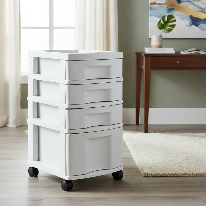 Gaveteiro Plástico Todo Branco 4 Gavetas com Rodízios – Organizador Multiuso Agraplast 591
