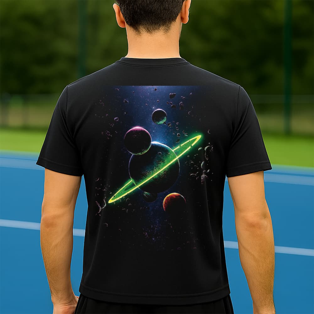 Camiseta Dry Fit Masculina Estampada Saturno Verde P ao GG Leve Respirável Academia Treino