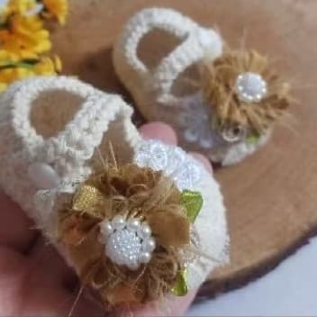 Kit sapatinho para bebê de crochê + faixa de cabelo, Vintage 0 a 3 meses