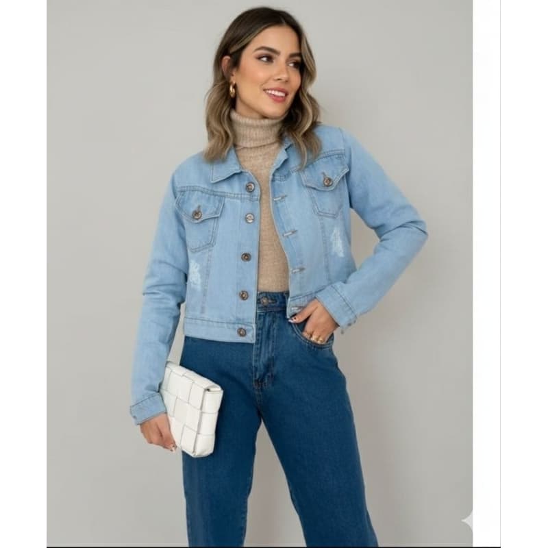 Jaqueta Jeans Feminina Barra Larga Tendência e Moda