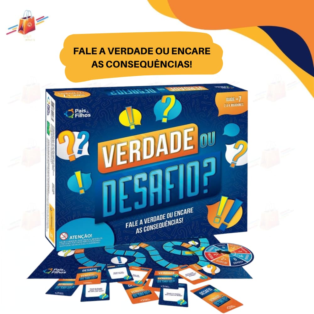 Jogo Verdade ou Desafio de Tabuleiro Fale ou Encare as Consequências Pais & Filhos