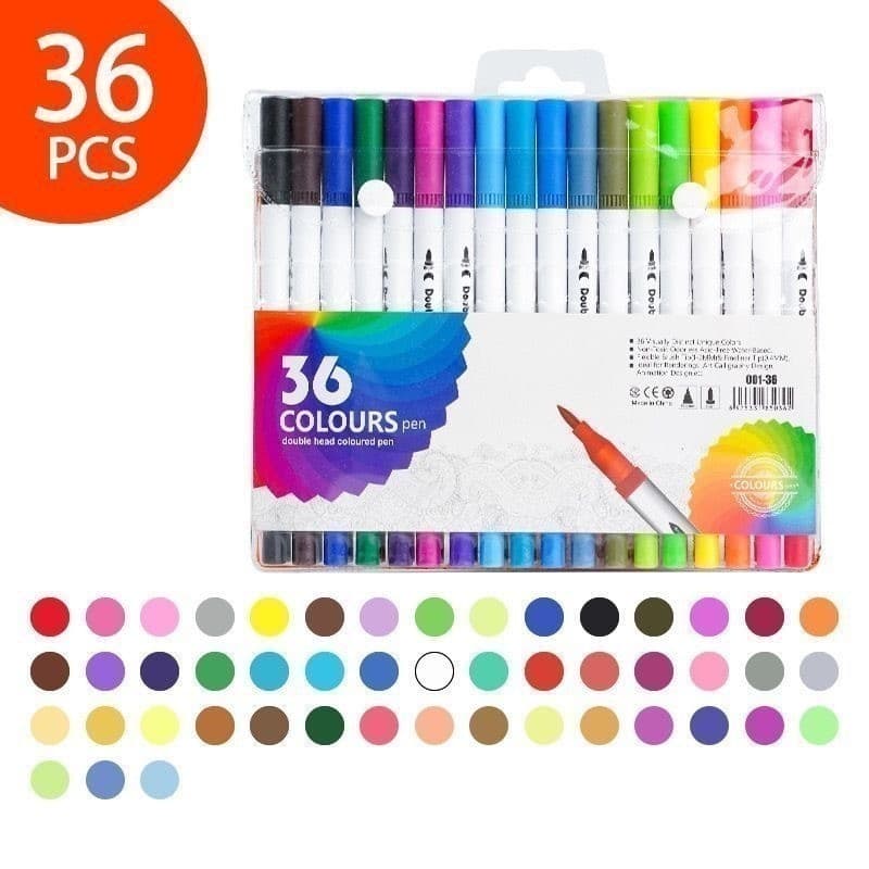 Kit 36 Caneta 2 em 1 Brush Lettering e Ponta Fina Dual Pen Canetinha Colorir Desenho