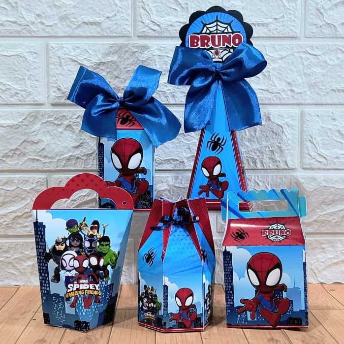 Kit Caixas Personalizadas para festas de aniversário, lembrancinhas TEMA HOMEM ARANHA  (PEGUE E MONTE)