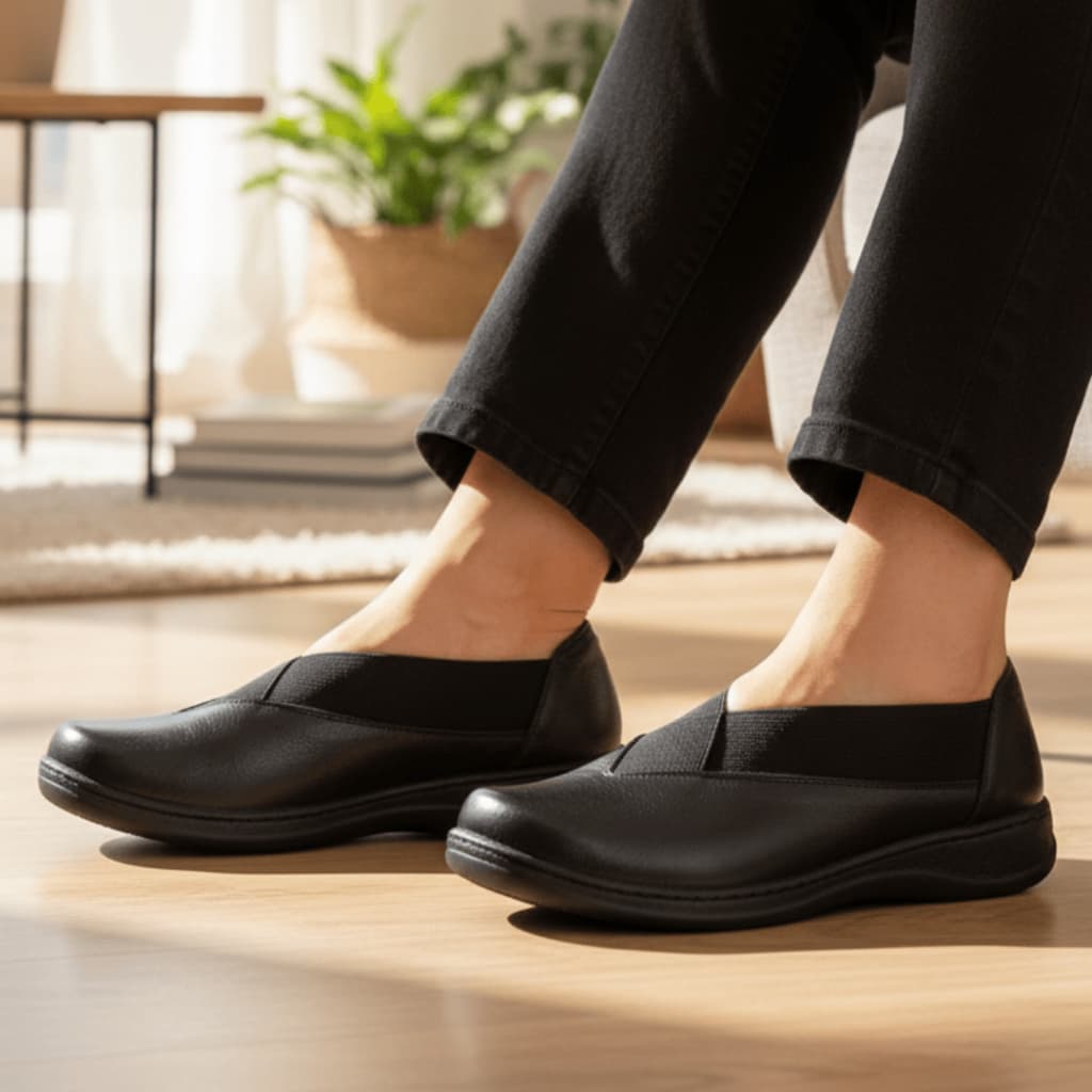 Sapato Sapatilha Feminina Estilo Slip On De Couro Macio Leve Confortável Ortopédico Anatômico