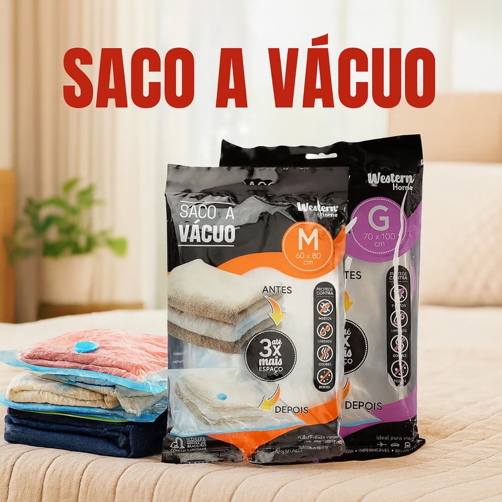 Saco a Vácuo 60x80cm e 70x100cm + Bomba Para Organização Mala De Viagem - Roupas - Cobertores