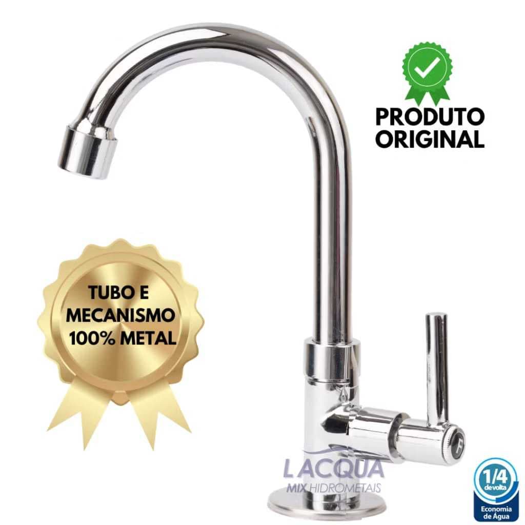 Torneira Para Cozinha De Mesa 1/4 De Volta Bica Móvel Aço Inox/abs Cromada Classic Beltempo