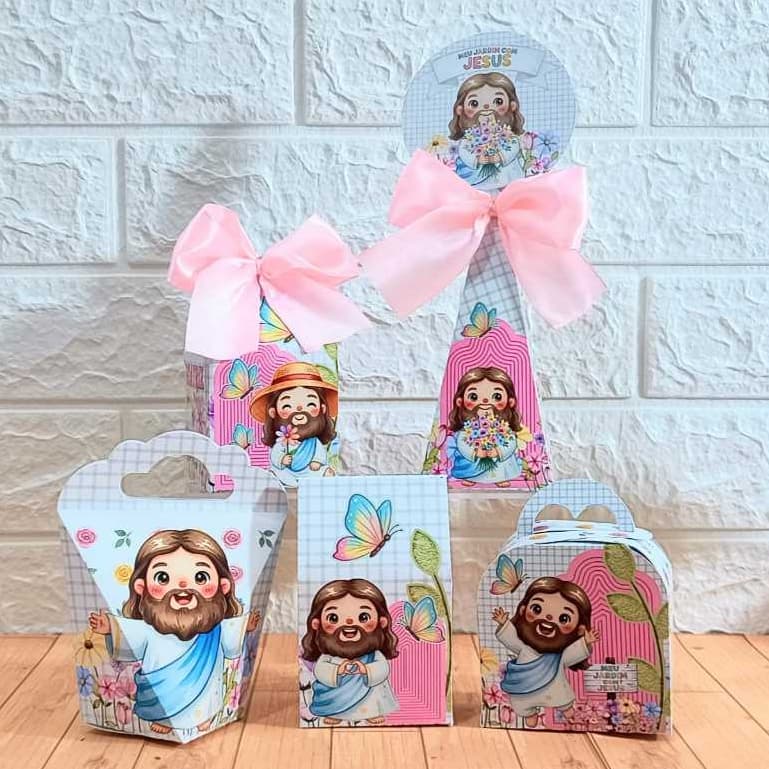 Kit Caixas Personalizadas para festas de aniversário, lembrancinhas TEMA MEU JARDIM COM JESUS (PEGUE E MONTE)