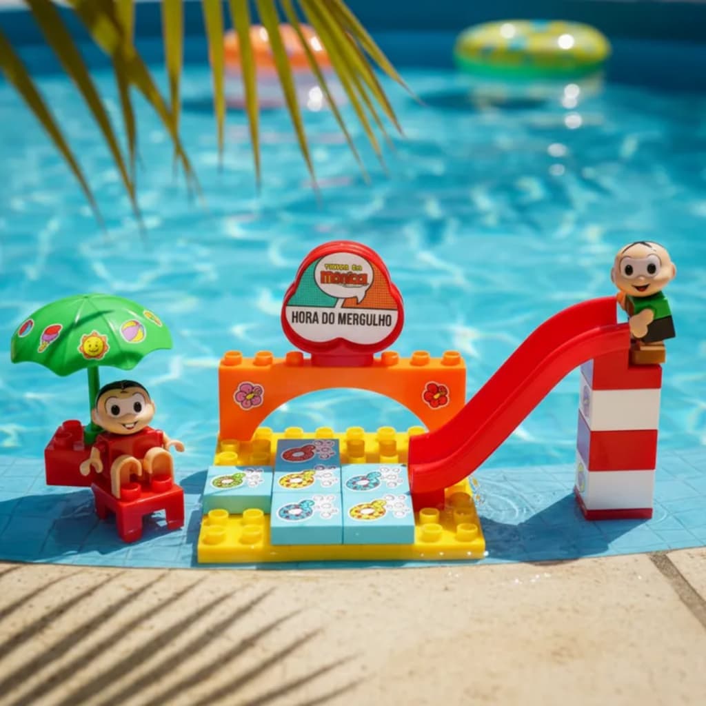 Brinquedo Turma da Mônica Blocos de Montar Encaixe Hora do Mergulho Mini Infantil