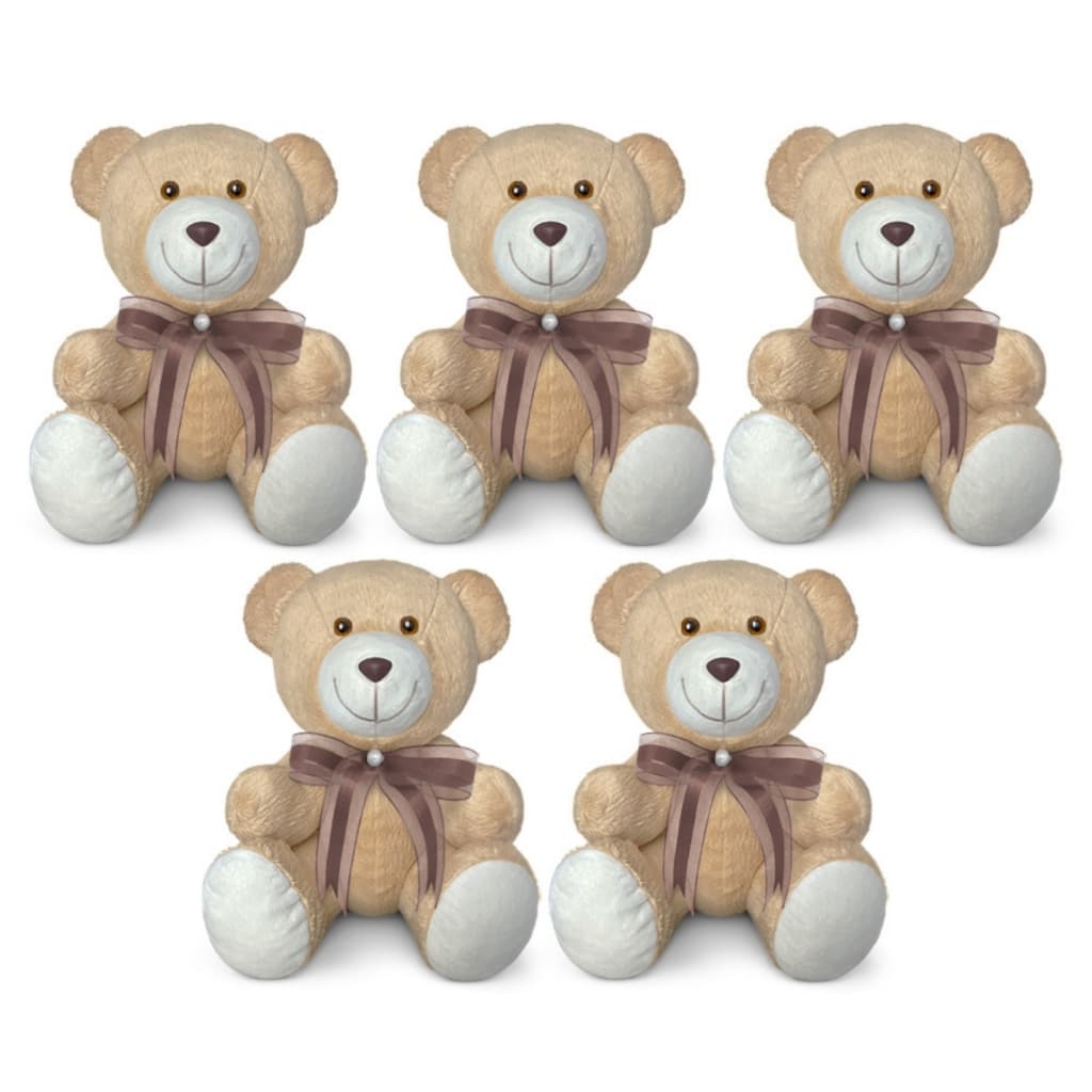 Kit 5 Ursinhos de Pelúcia Antialérgico Articulados 15cm Urso para Decoração e Lembrancinha