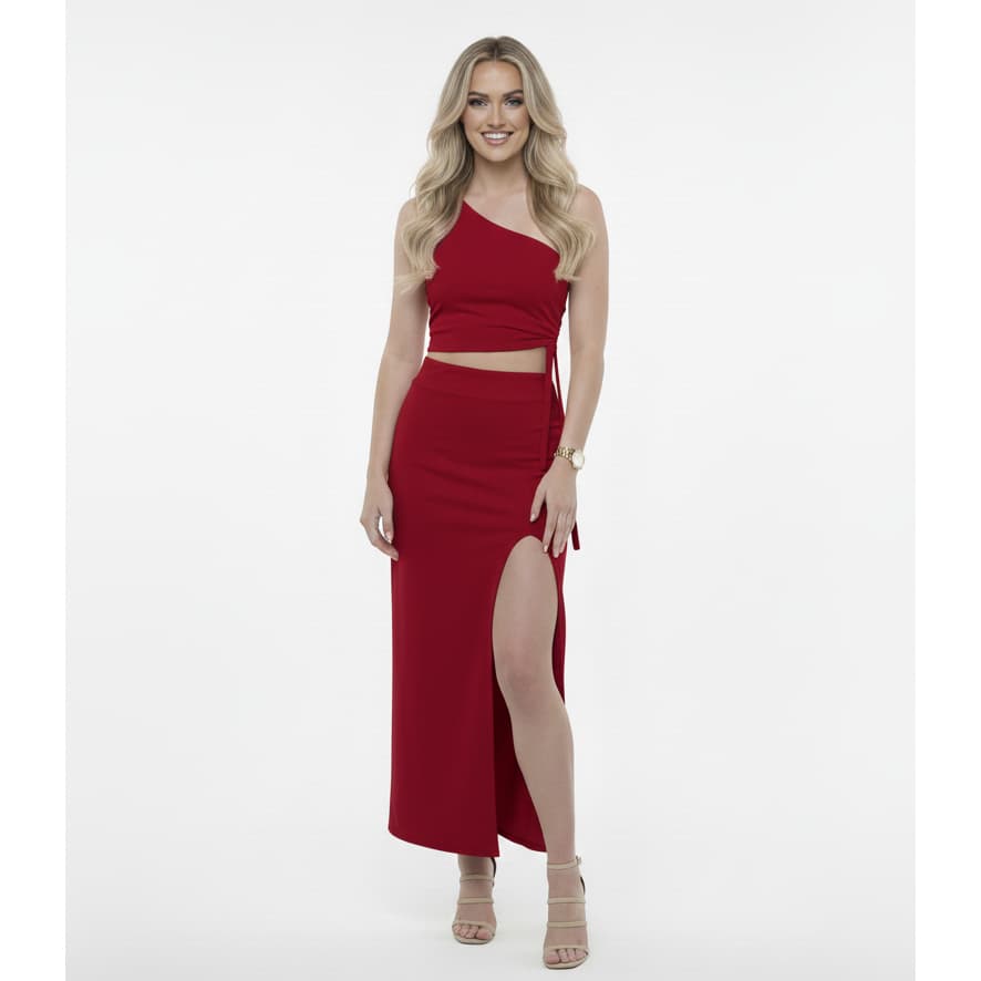 Conjunto LUNA / Cropped Amarração Lateral e Saia Longa Fenda Suplex Premium Festa