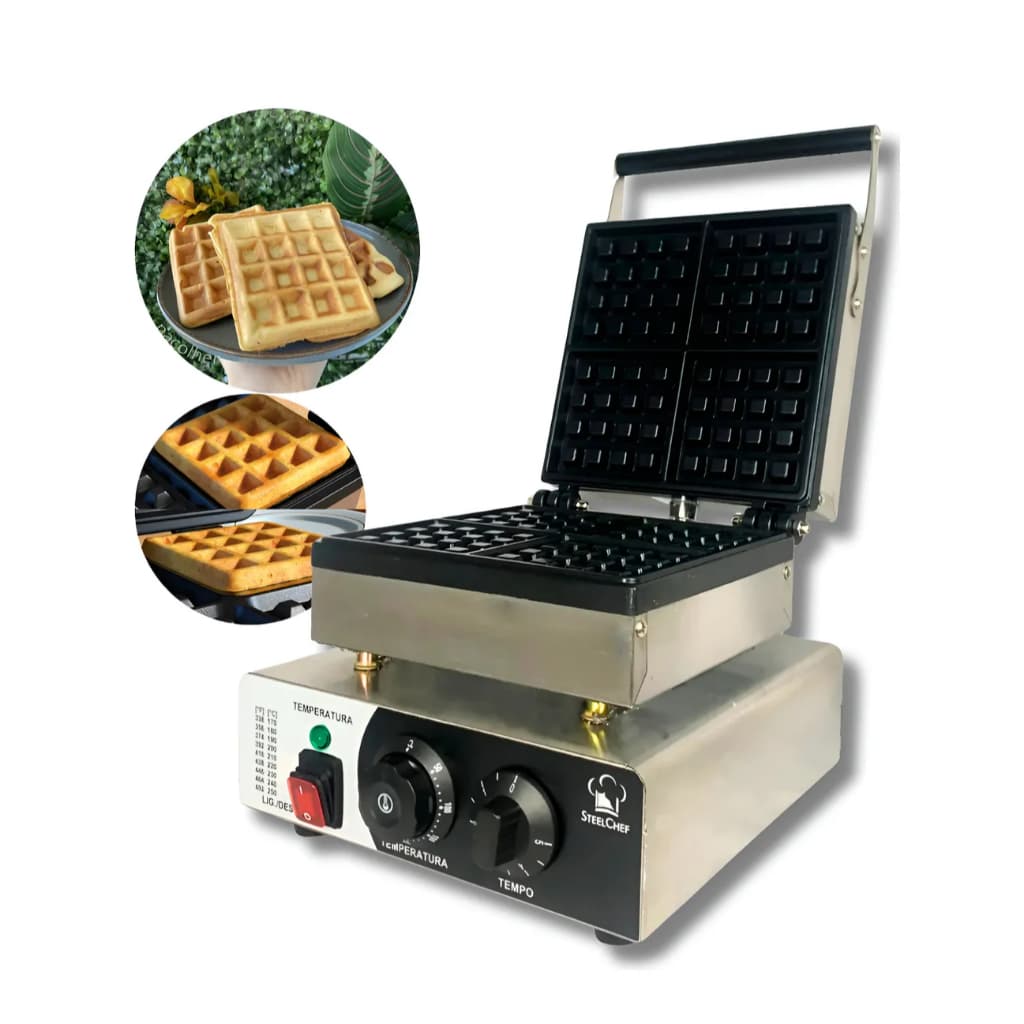 Máquina De Waffle Quadrada Inox Antiaderete Waffleira 220v Prateado 220v