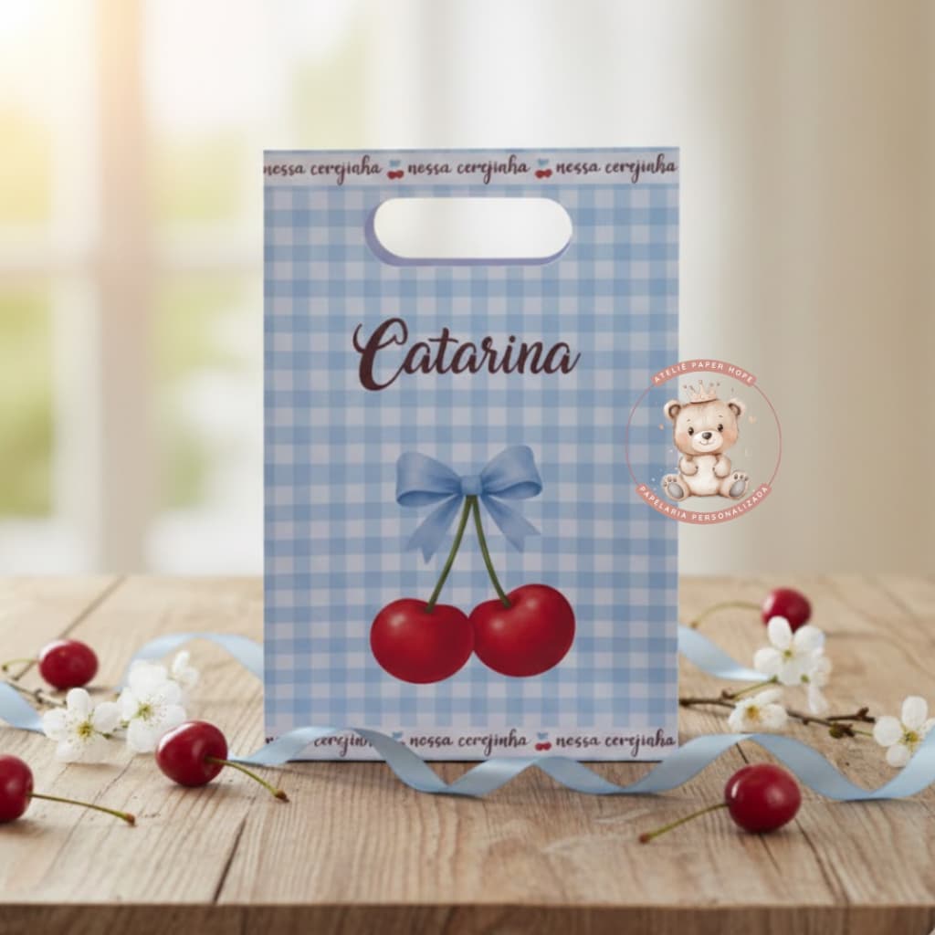 Sacola Personalizada Cerejinha - Sacolinha Lanche - CEREJA AZUL - CEREJINHA - Sacola personalizada