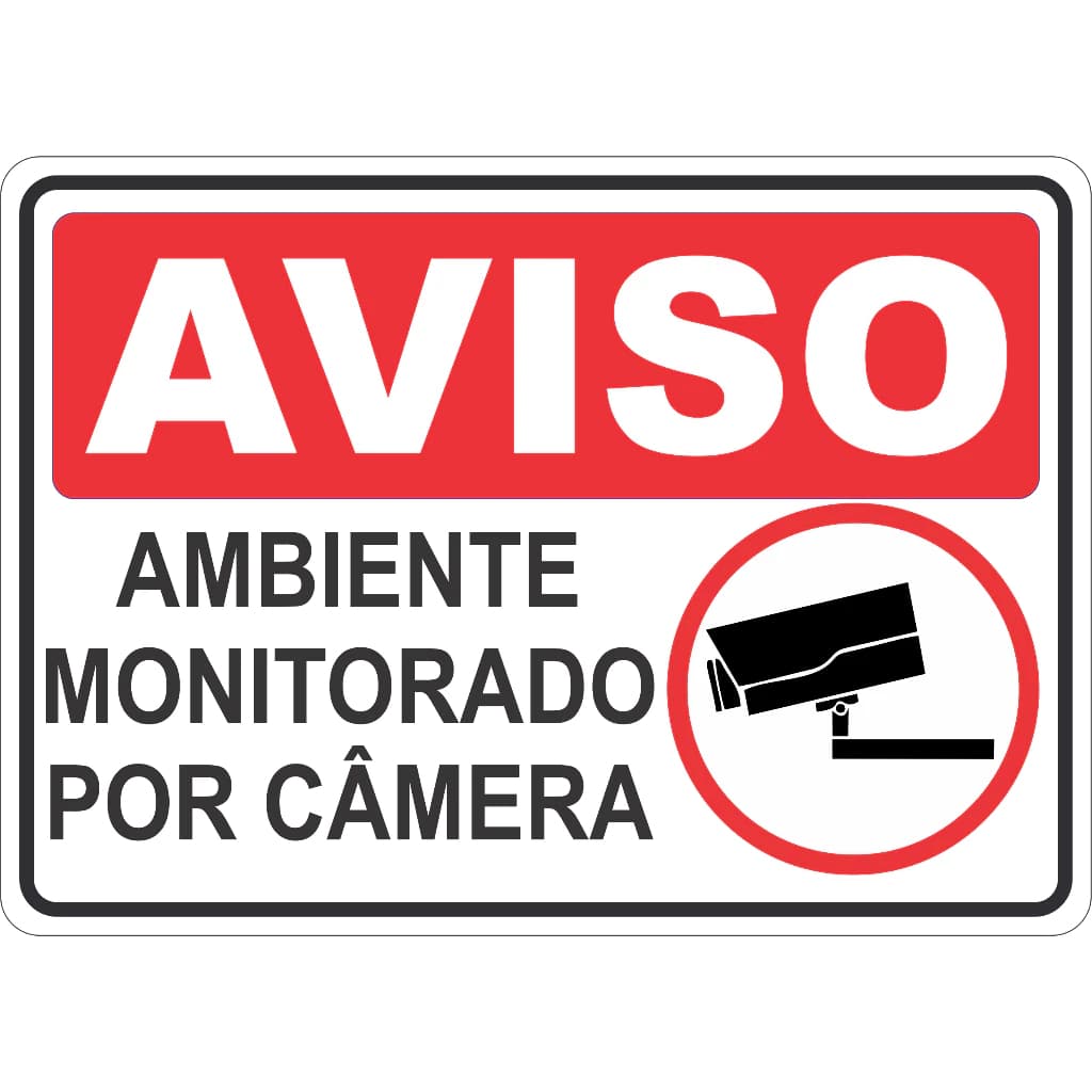 Placa (ps1mm) AVISO SINALIZAÇÃO ATENÇÃO MONITORADO POR CAMERA DE SEGURANÇA 30x20 CM