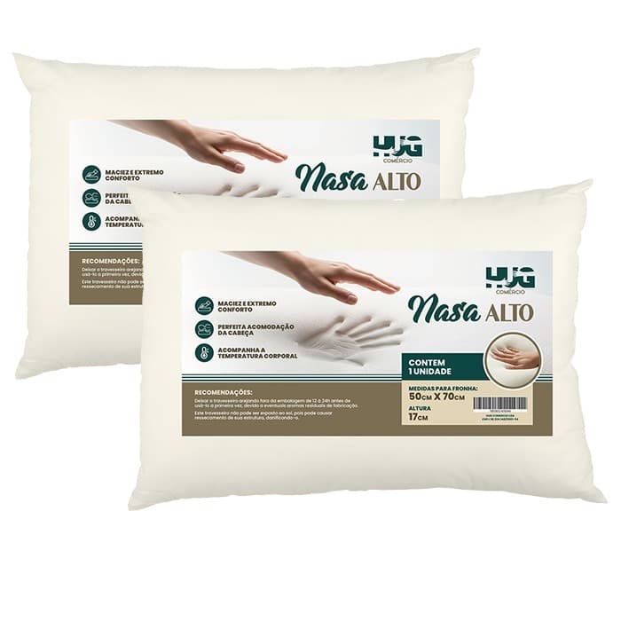 Kit Com 2 Travesseiros Nasa alto Viscoelastico 17cm