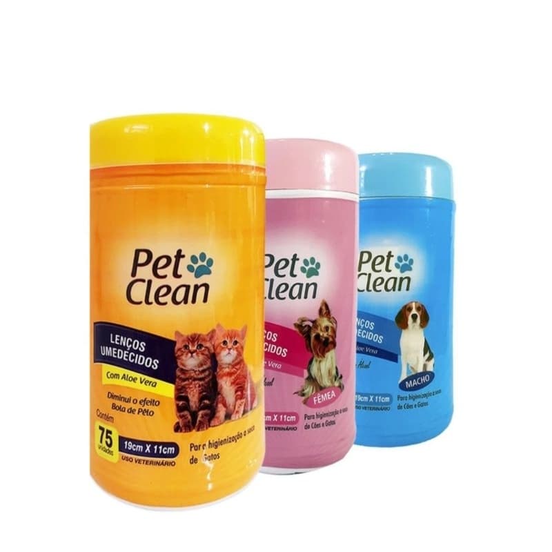 Lenço Umedecido Toalhas Umedecidas para Cachorro e Gato Pet Clean - 75 Unidades