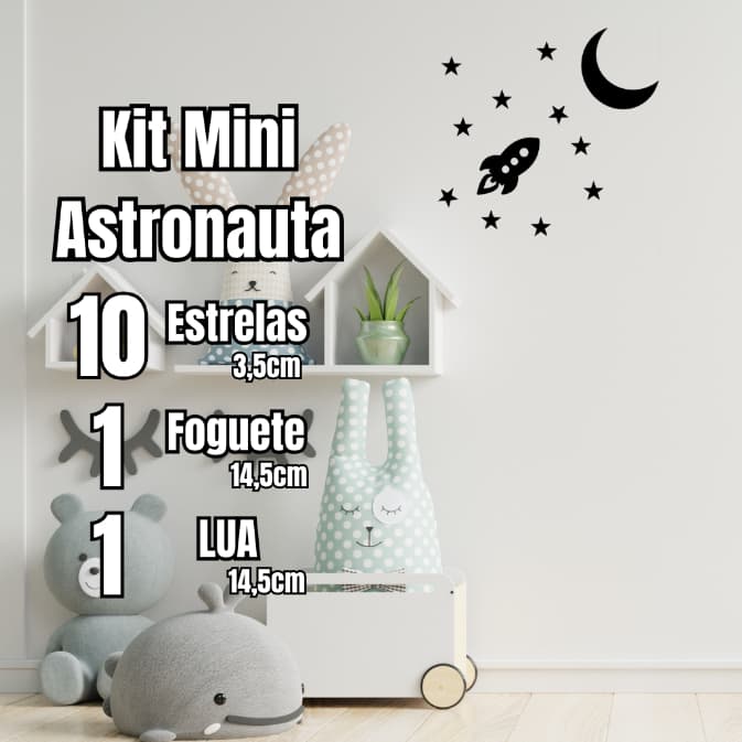 Decoração de Porta "Mini Astronauta" -  Foguete / Lua / Estrelas / Quarto / Infantil / Sala Estar