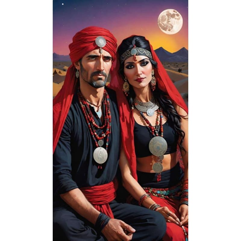 QUADRO DECORATIVO PLACA MDF-CASAL CIGANO VERMELHO OLHANDO PARA VOCÊ