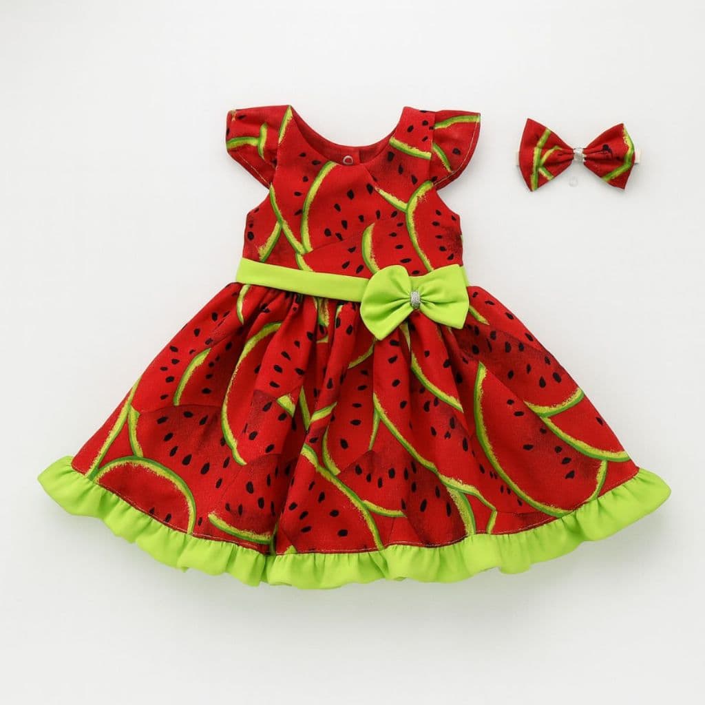 Vestido Para Bebê Luxo Estampa Variadas com Tiara 100% Algodão