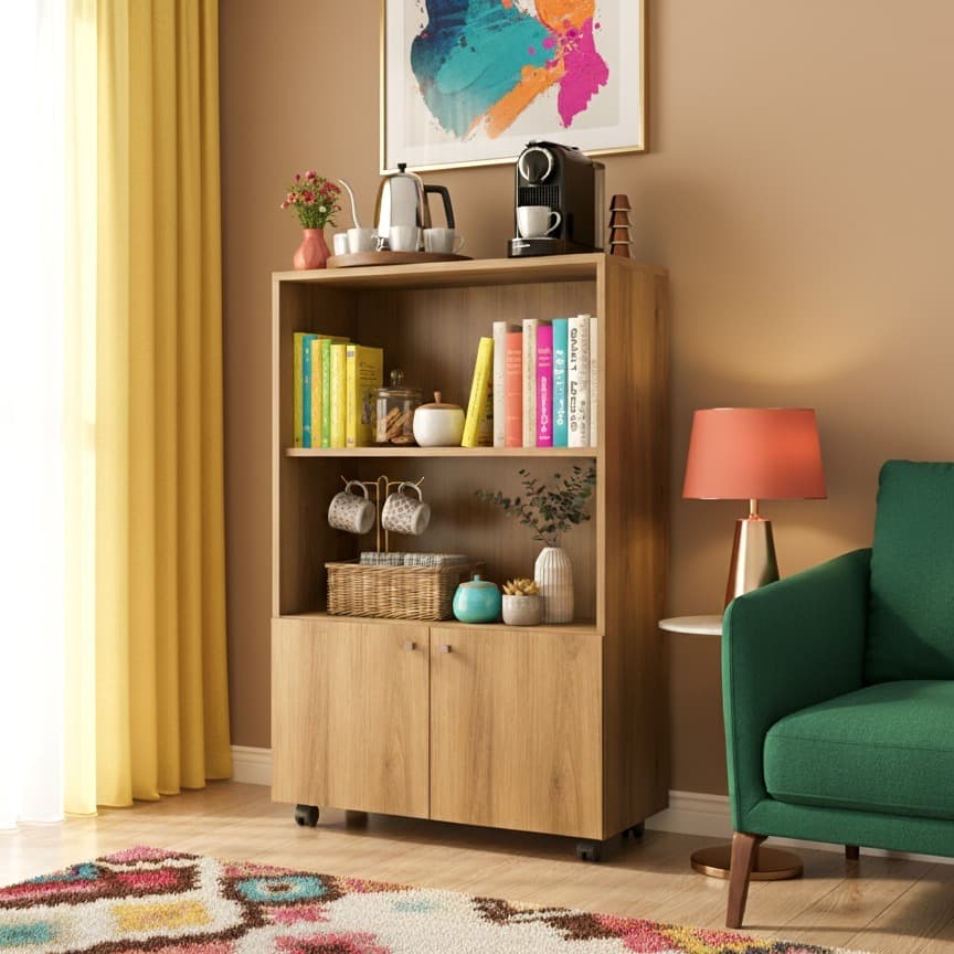 Livreiro Multiuso MDP Estante Prateleira e Rodinhas Sapateira p/ Sala Quarto Aparador Cantinho do Café Decoração .