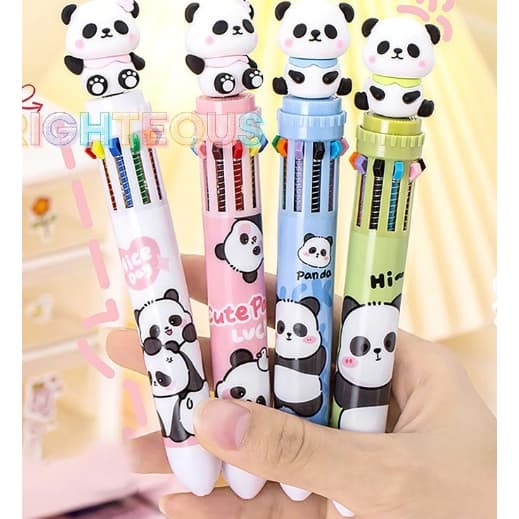 Caneta Esferográfica 10 Cores Direita Panda 0,5mm Colorful Ink Gel Pen Kawaii