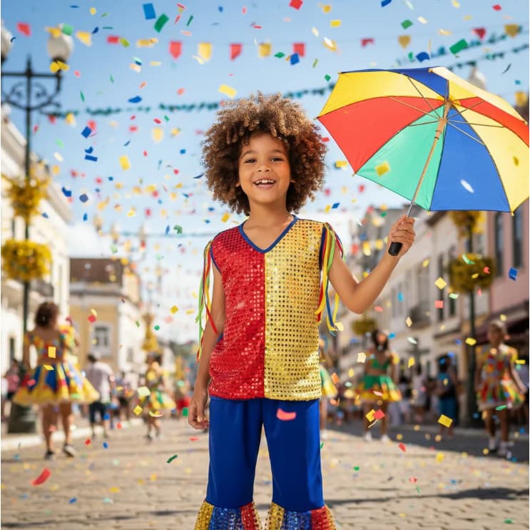 Fantasia Frevo Conjunto Carnaval  Luxo Infantil Menino Temático Regata E Calça Envio Imediato
