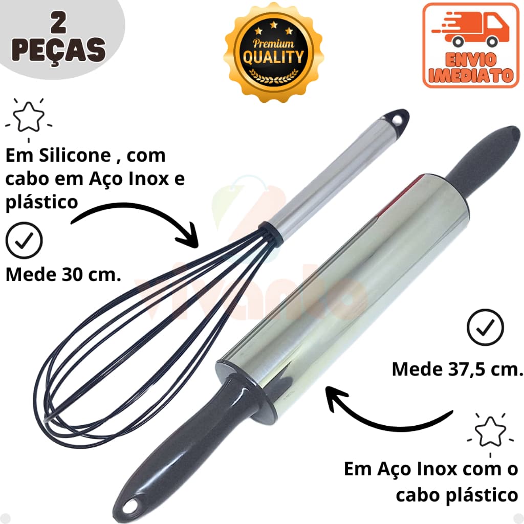 Kit Rolo Abrir Massas Fue Silicone 30 cm Premium Leve Resistente Utensílios para Cozinha