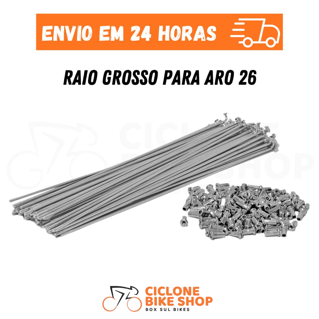 Raio Grosso Aro 26 262 x 2.5mm Zincado c/ Niple Para 1 ou 2 Rodas de Bicicleta