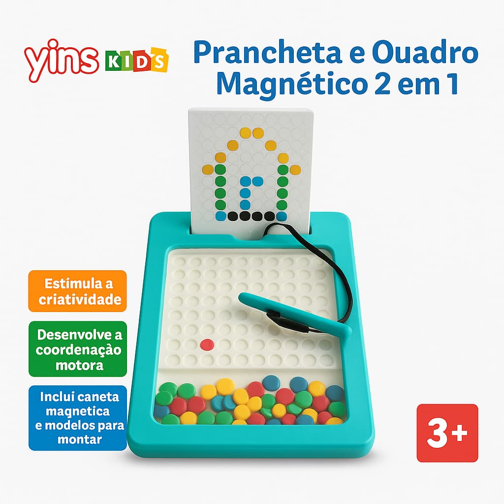 Prancheta e Quadro Magnético 2 em 1 Yins Kids Educativo Com Caneta Magnética, Dupla Face,Pedagóico