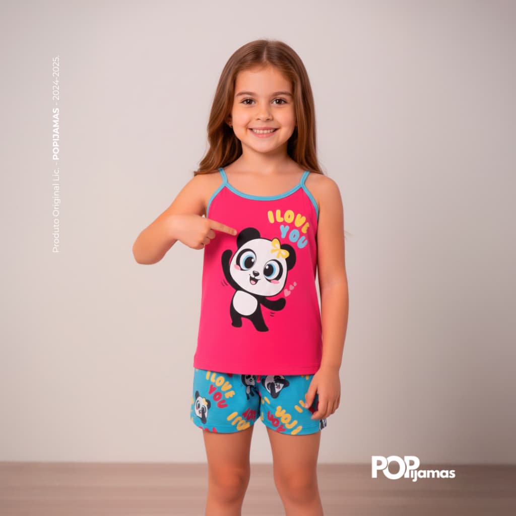 Baby Doll Feminino Alça Infantil Panda Conjunto Pijama Curto Verão Short Doll Blogueira Confortável