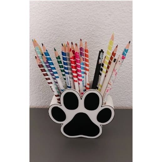 Porta Caneta Patinha 10x10 em Termoplástico | Organizador de Mesa Pet Lover | Suporte para Lápis e Canetas
