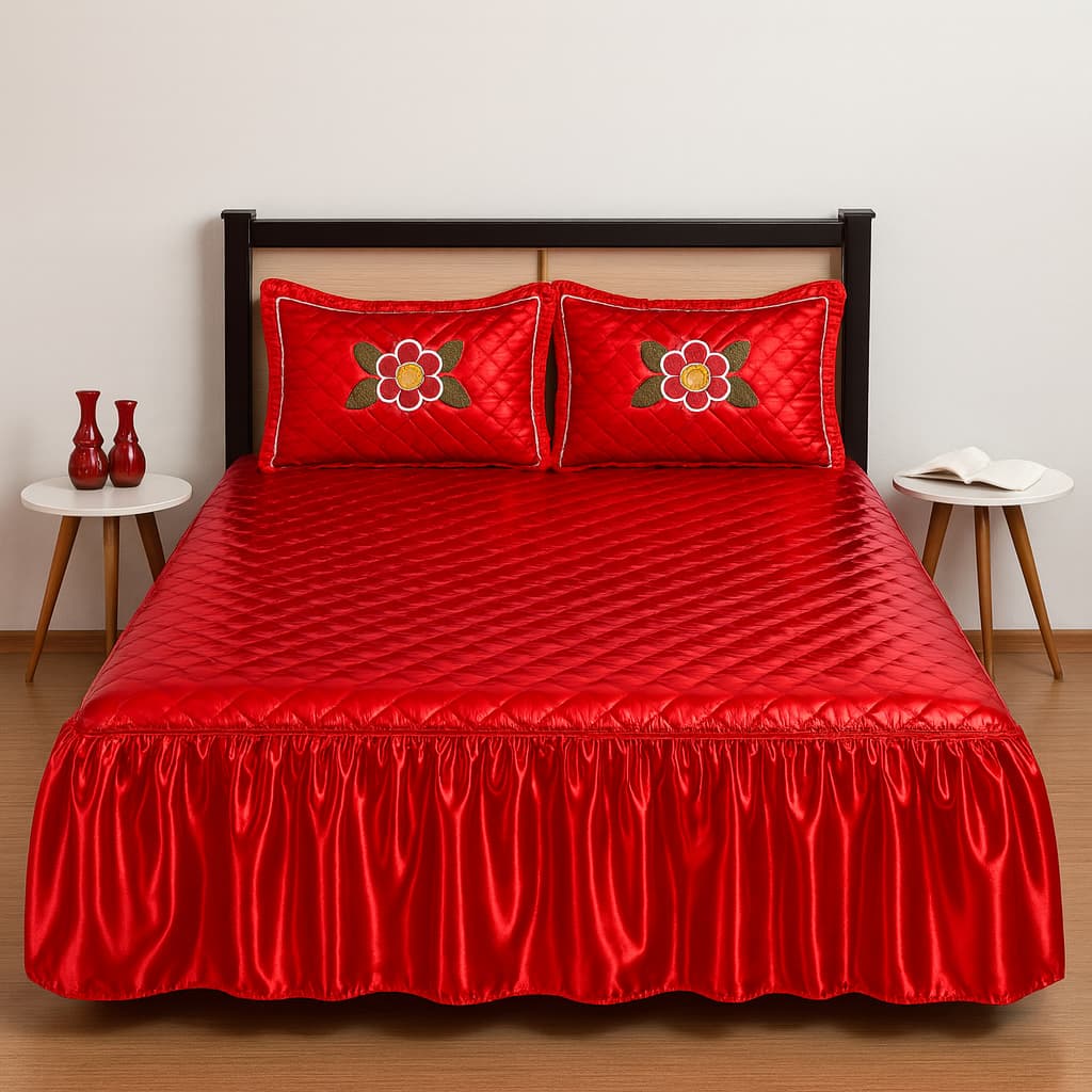 Kit Colcha Cetim Brilhante Jogo de Cama Cobre Leito Solteiro ou Casal 2 ou 3 Peças c/ Fronha