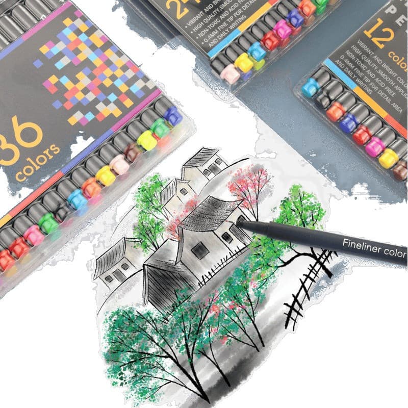 kit 10/24/36/48/60 Canetas Coloridas Fine Line Ponta Fina 0.4 mm 1ª Linha