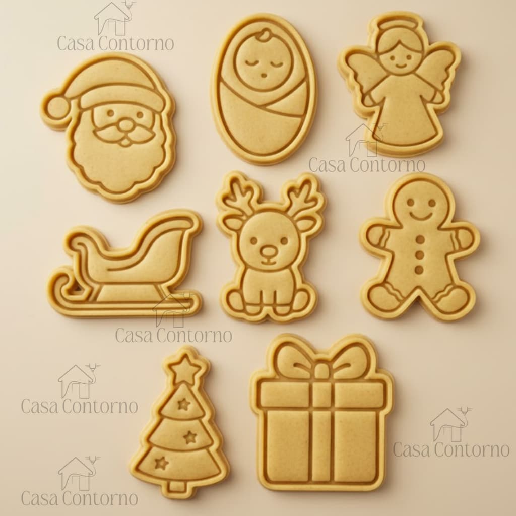 KIT C/8 Cortador Marcador Massas Natalino Biscuit Pasta Americana Artigo de Confeitaria Natal Biscoito