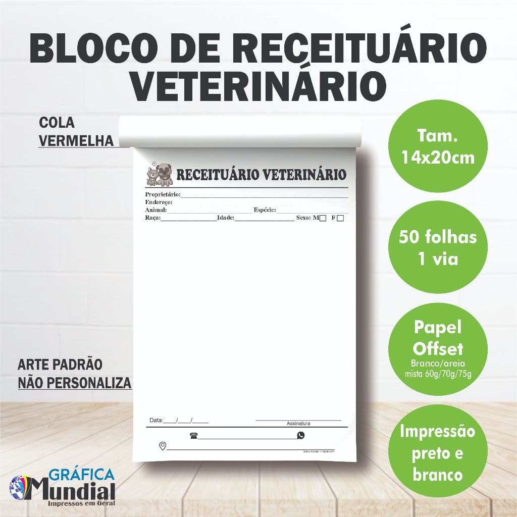 Receituário Veterinário blocos 14x20 Clinica talões 50 folhas Papelaria