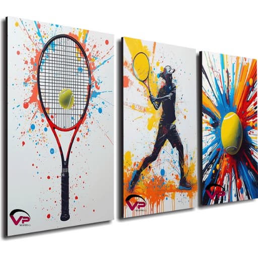 Kit quadros decorativos esporte Tenis Raquete bola para quarto sala