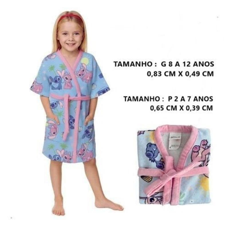 Roupão infantil ou Toalha personagem Stitch Angel com bolso   e homem Aranha lepper praia piscina