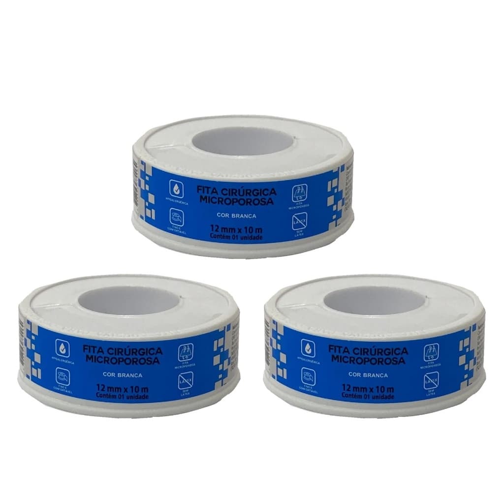 Fita Cirúrgica Microporosa Adesiva Ciex 12mmx10m Kit 3 Und