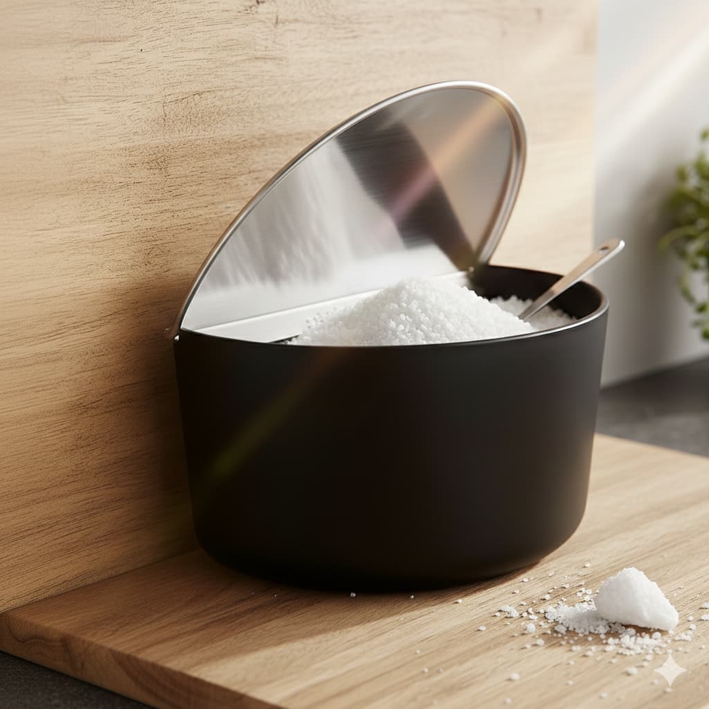 Saleiro Porta Sal Forma Tampa Aço Inox 1kg Cozinha Moderno Prático Pimenteiro Funcional Bancada Mesa