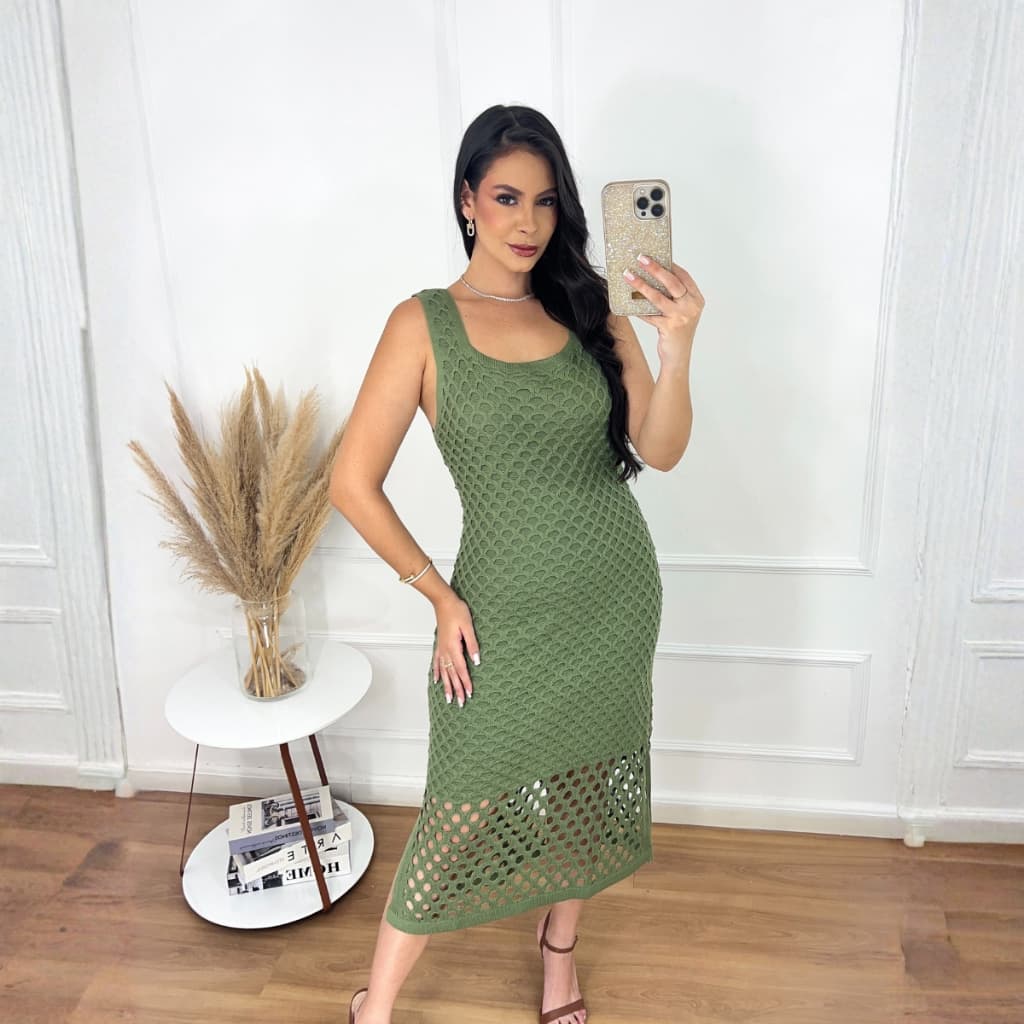 Vestido Feminino Longo Verão Rendado Tricot Tendência Elegante Casual Luxo